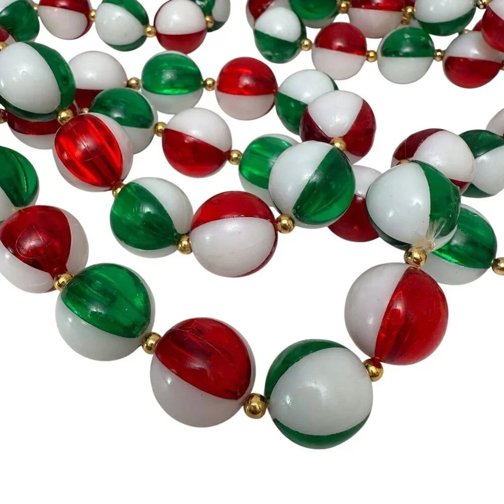 Christmas Garland Beaded Loops Red Green White Beads Set of 3